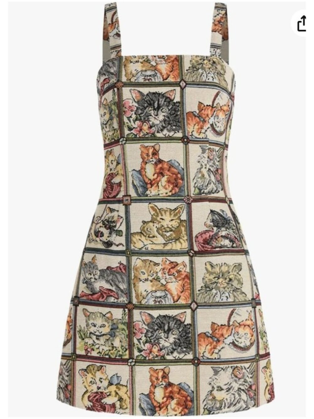 Cat Tapestry Sleeveless Mini Dress With Square Neck size Medium whimsical magica